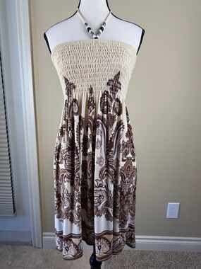 Lagaci Sport Strapless Sundress Halter L Paisley Smocked Stretch Summer Dress